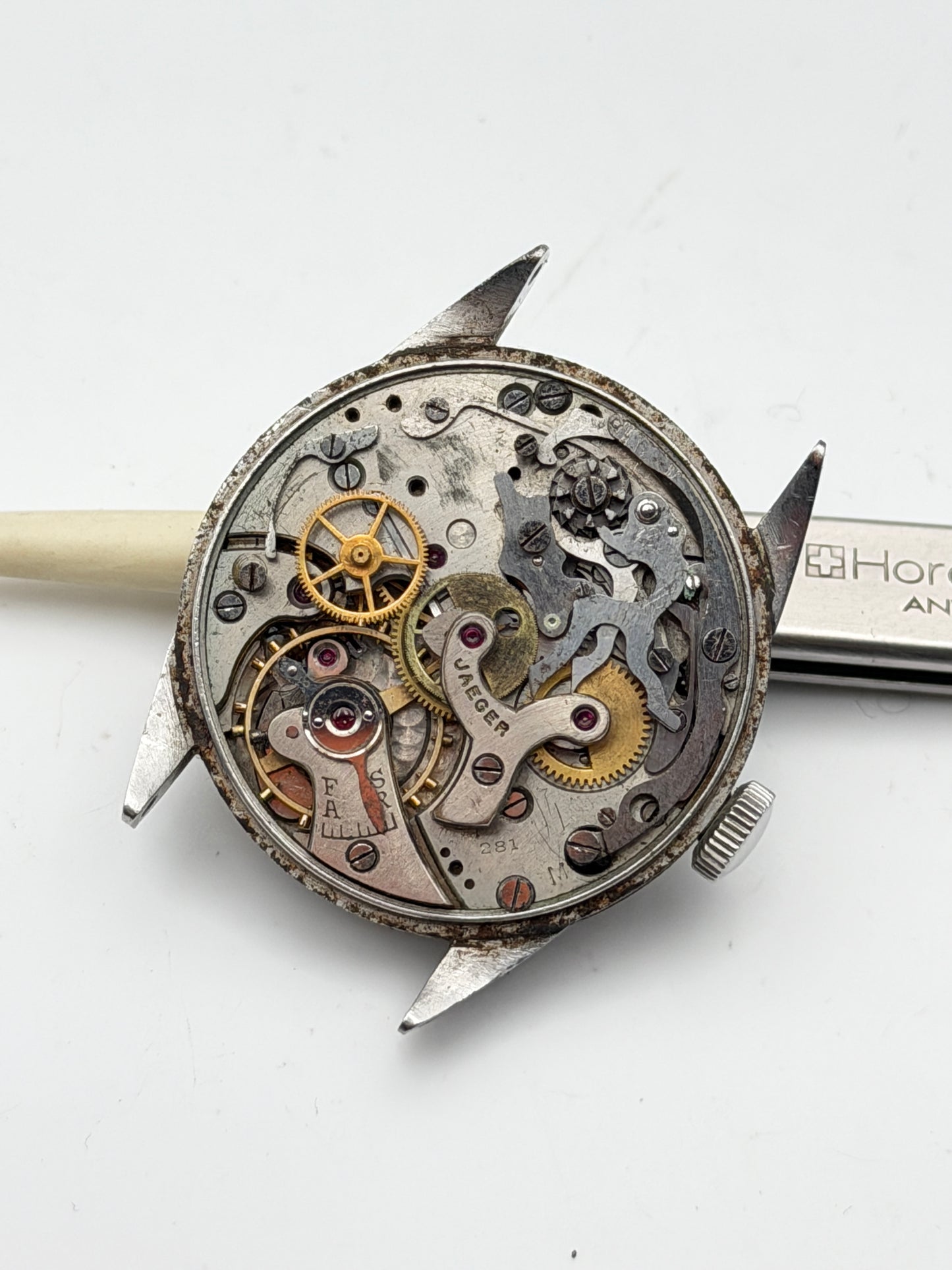 jaeger chrono 281 chronograph rare vintage 33mm le coultre
