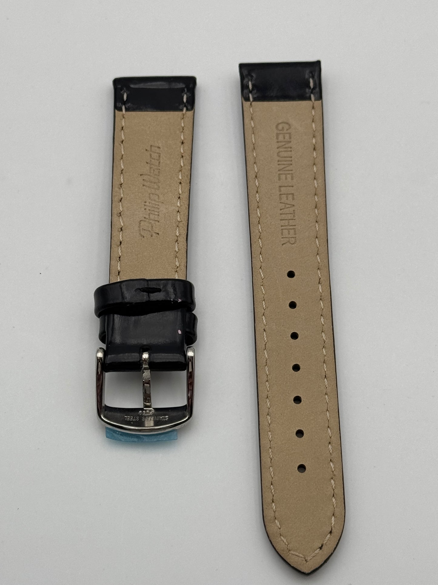 Philip Watch cinturino strap pelle leather black 18mm