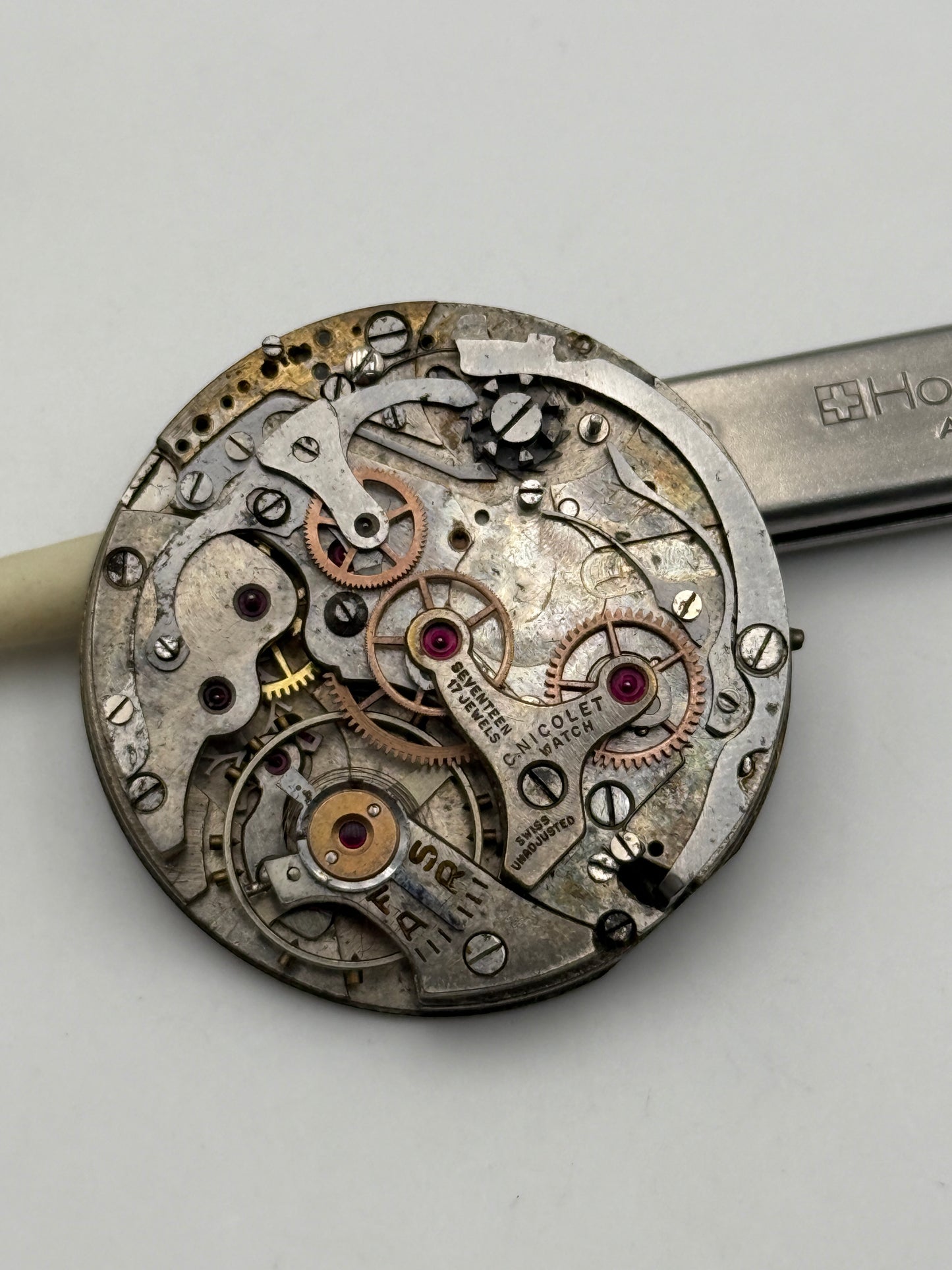 charles nicolet watch old landeron 33mm chrono movement movimento