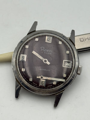 rewel waterproof 34mm vintage swiss made