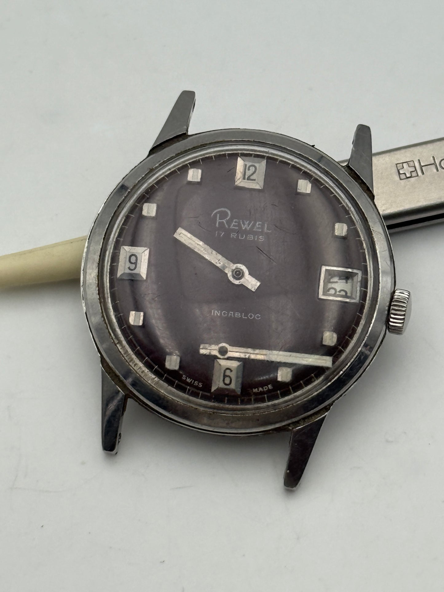 rewel waterproof 34mm vintage swiss made