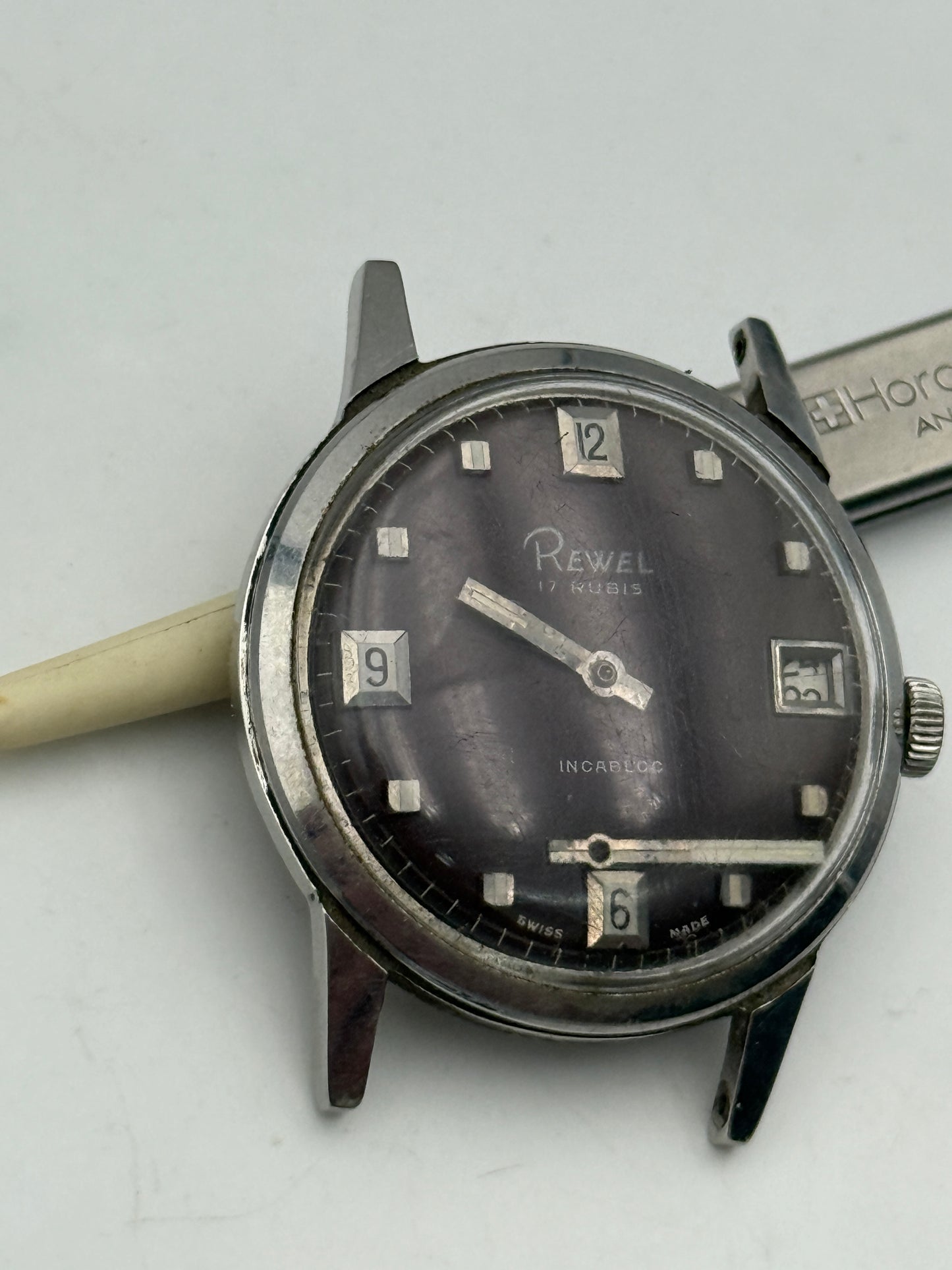 rewel waterproof 34mm vintage swiss made