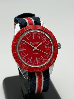 lucerne diver vintage red new nos 37mm swiss made