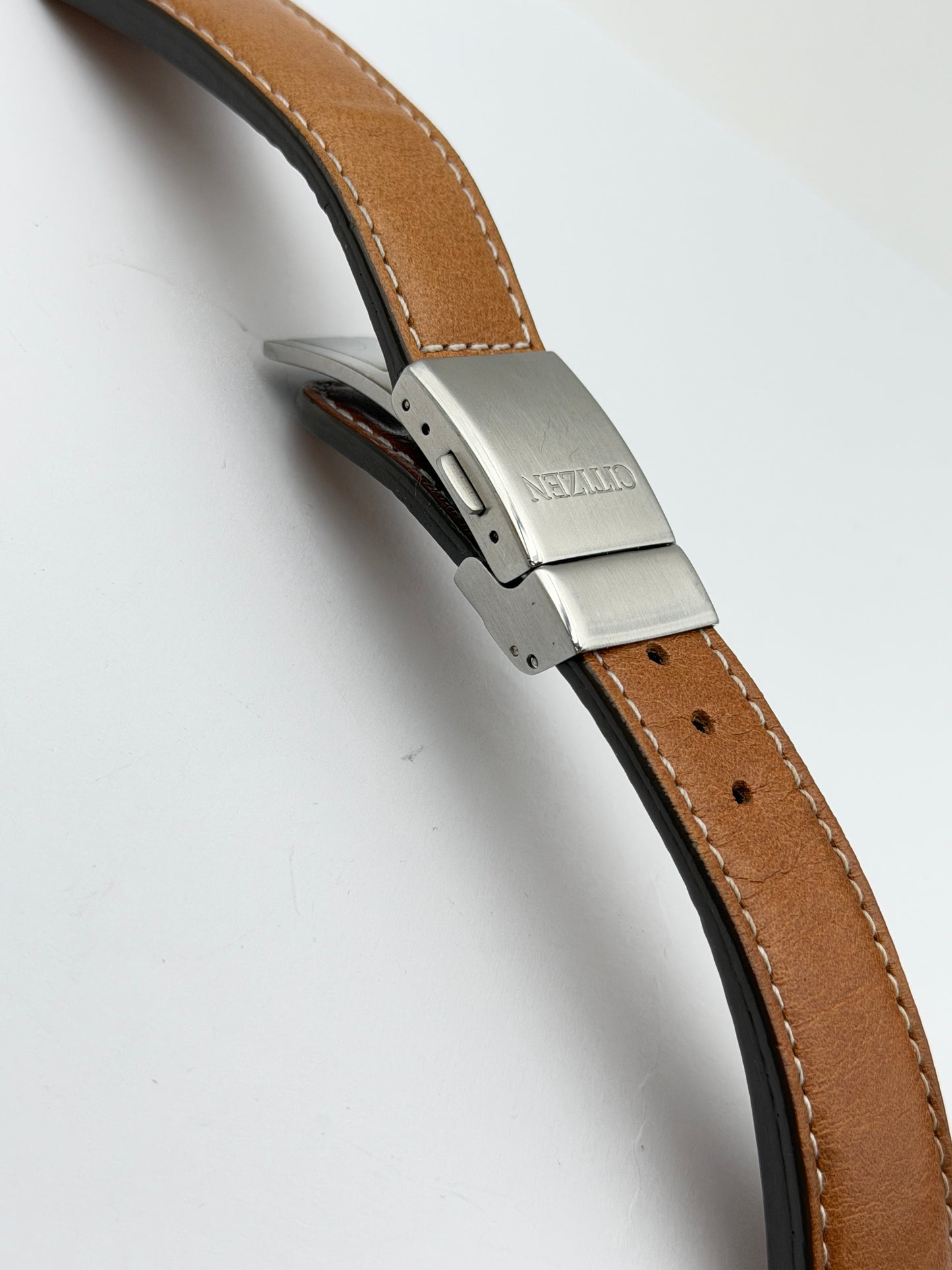 citizen 23mm strap cinturino pelle leather fibbia buckle deployante