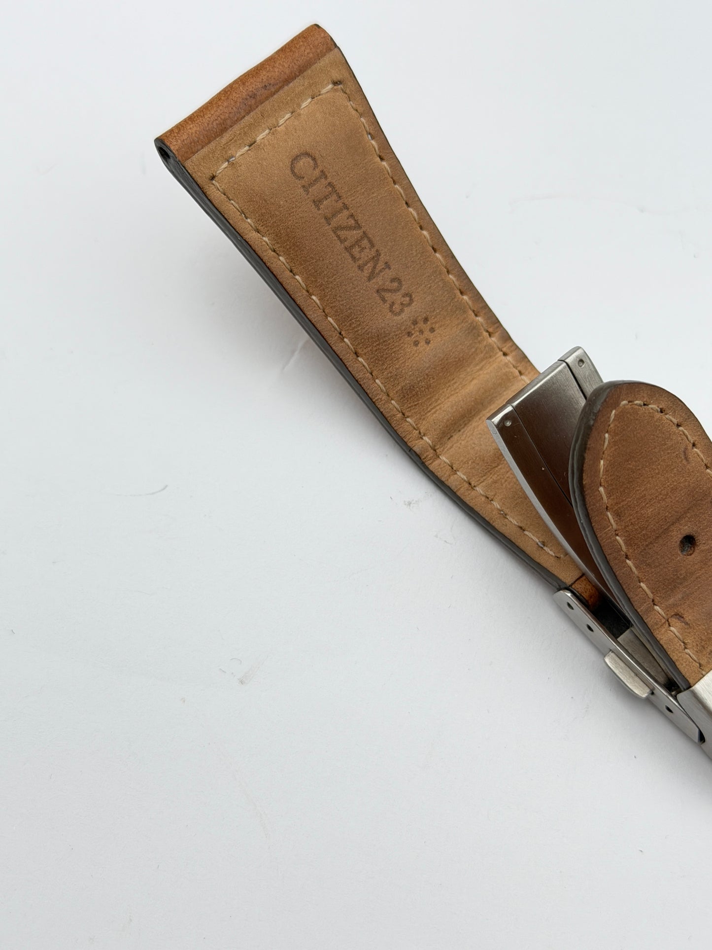 citizen 23mm strap cinturino pelle leather fibbia buckle deployante