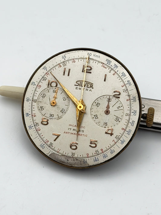 silver landeron 48 movement movimento chronograph