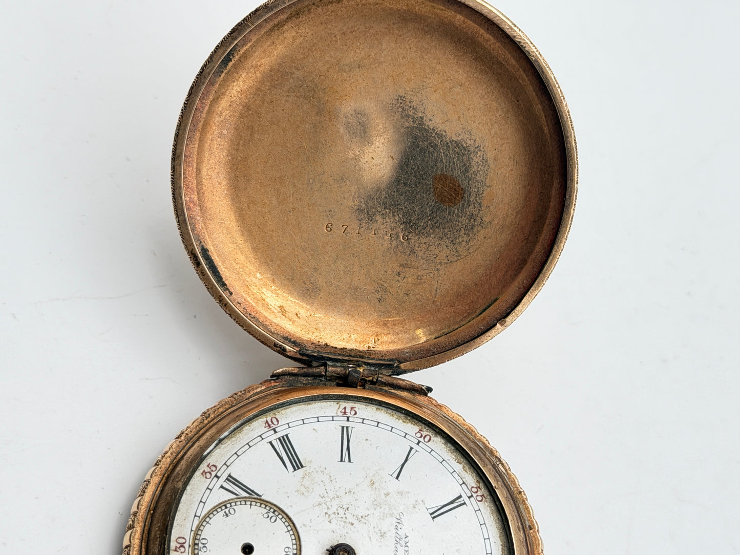 american waltham 52mm pocket watch gold filled
