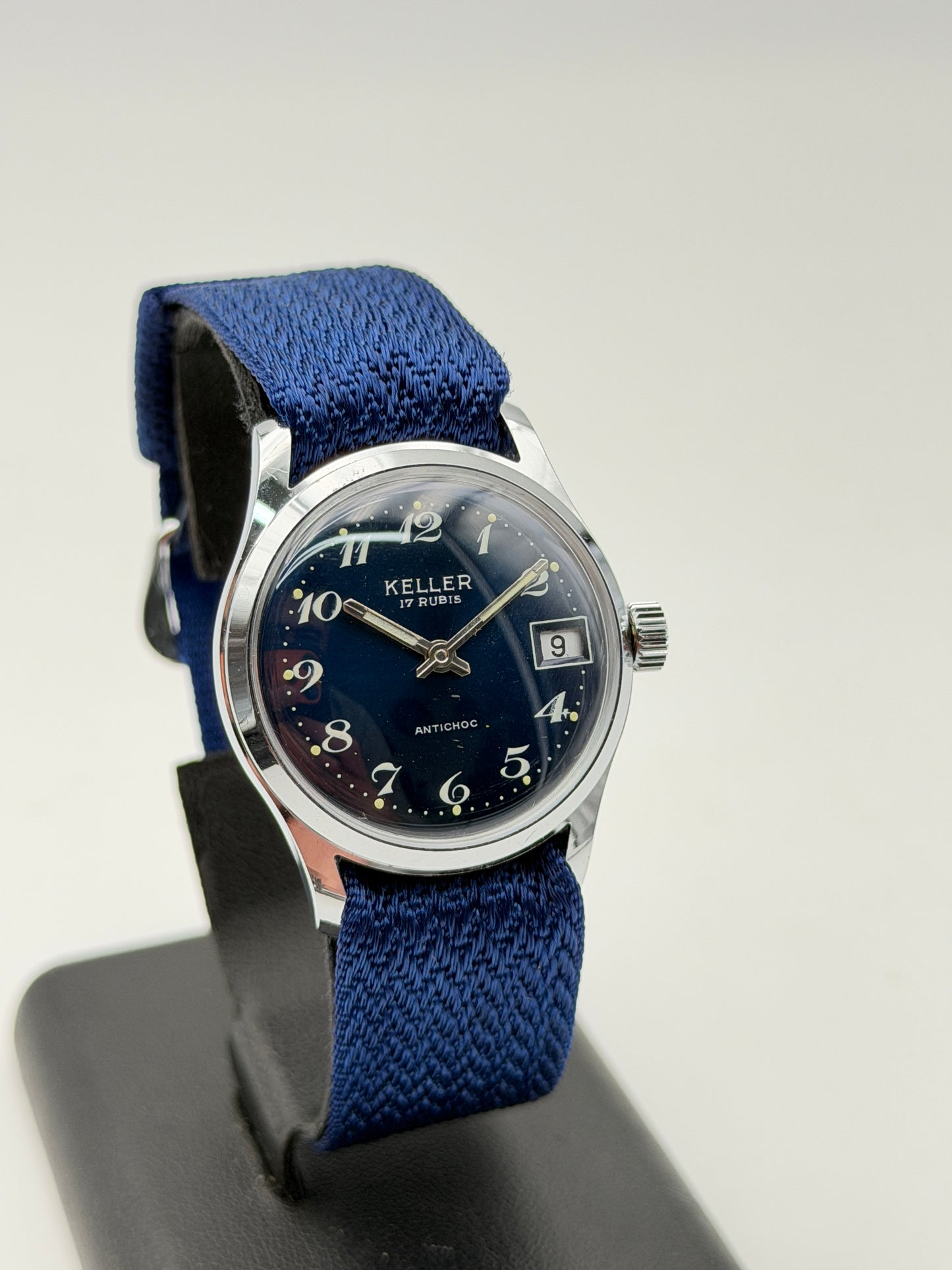 keller nos vintage watch blue swiss made
