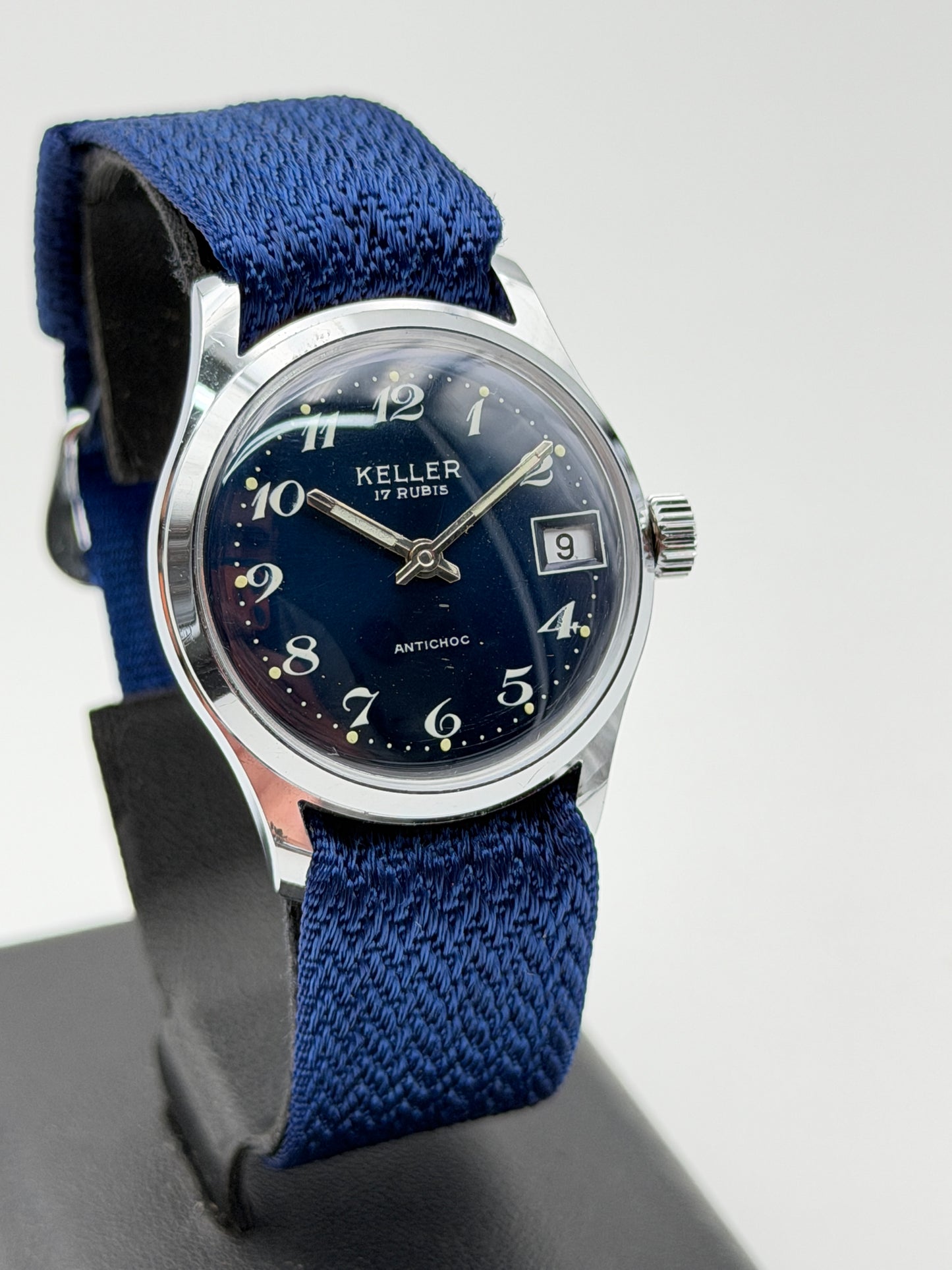 keller nos vintage watch blue swiss made