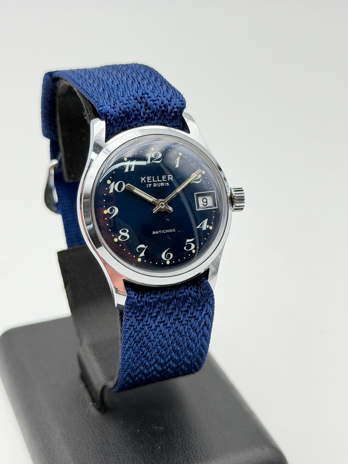 keller nos vintage watch blue swiss made