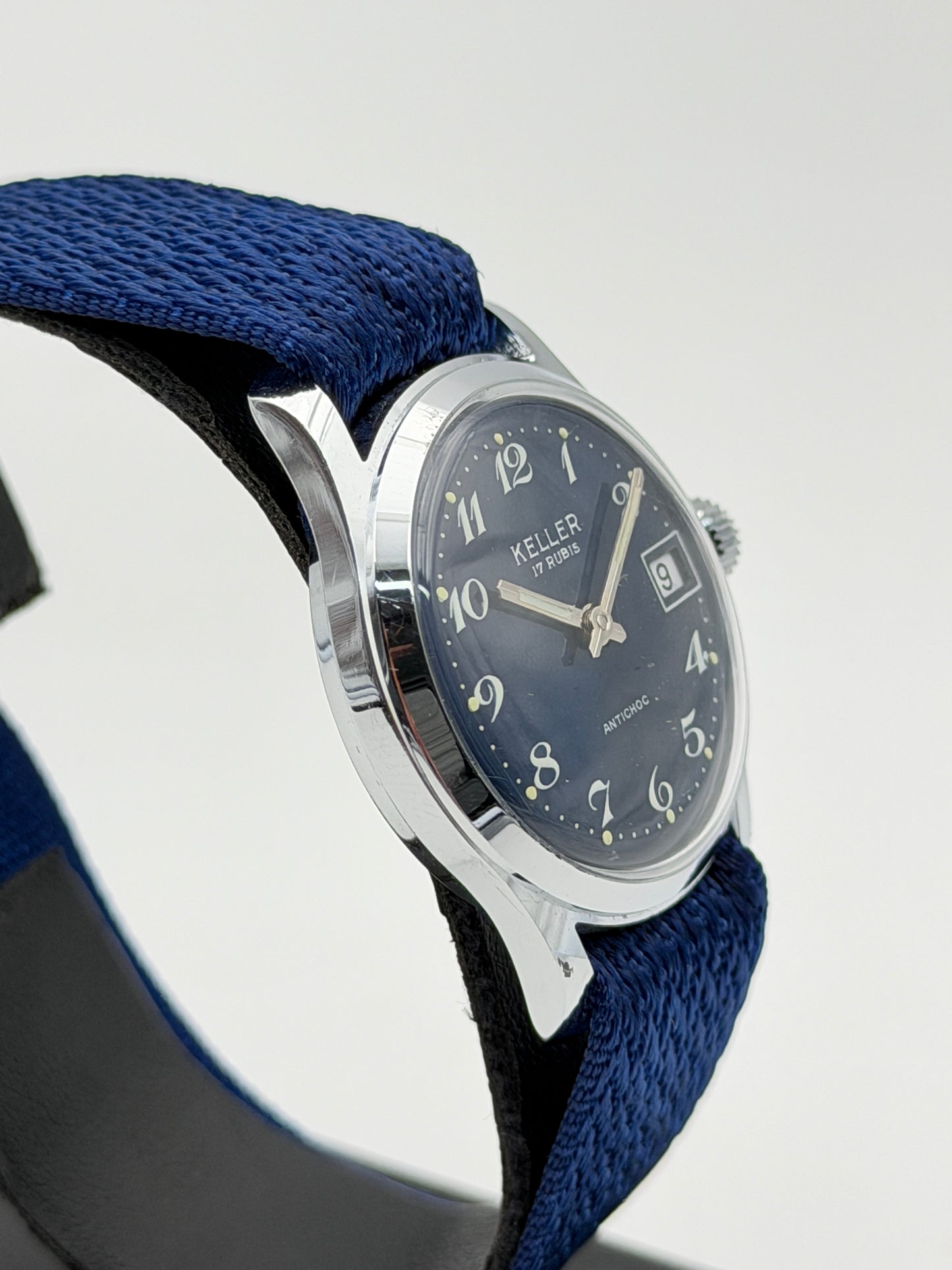 keller nos vintage watch blue swiss made