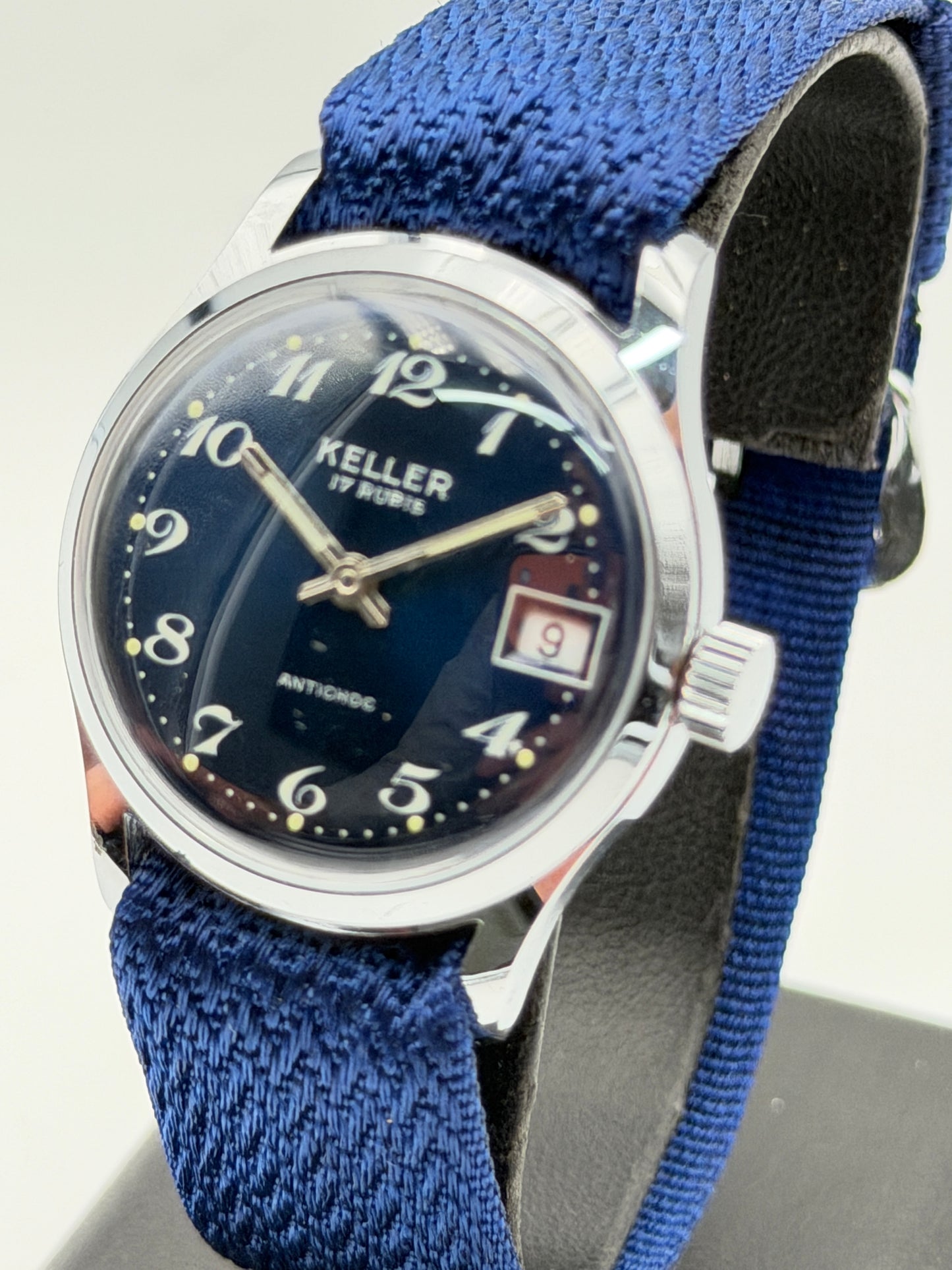 keller nos vintage watch blue swiss made