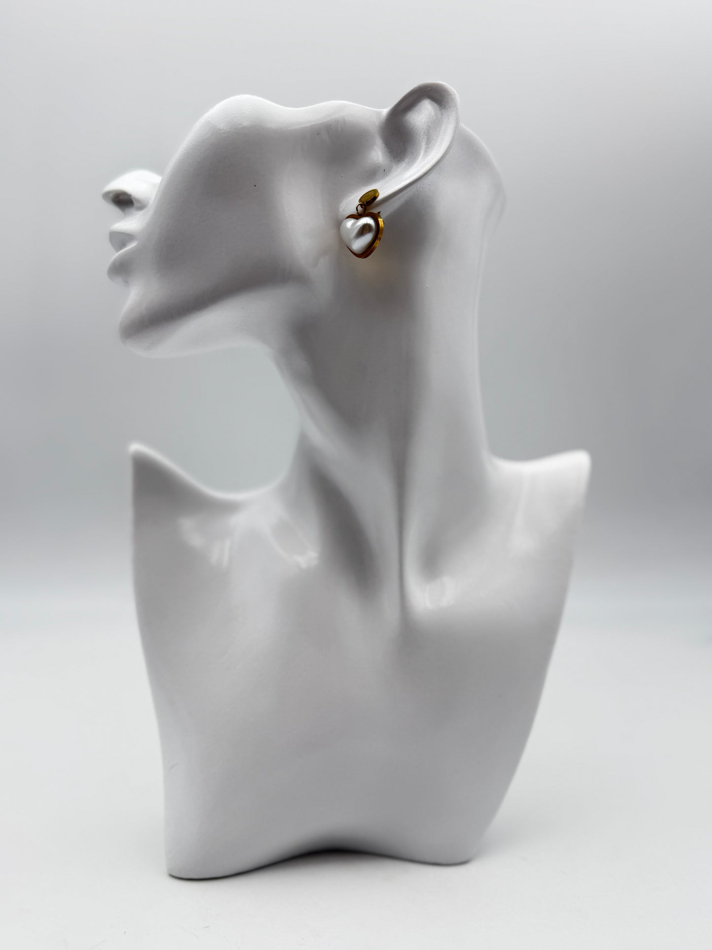 orecchini cuore acciaio aisi 316l steel round earring hearth pearl gold plated