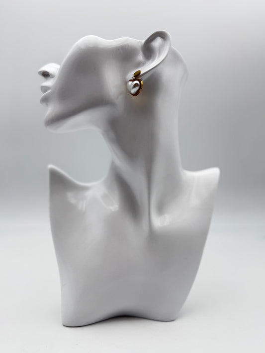 orecchini cuore acciaio aisi 316l steel round earring hearth pearl gold plated