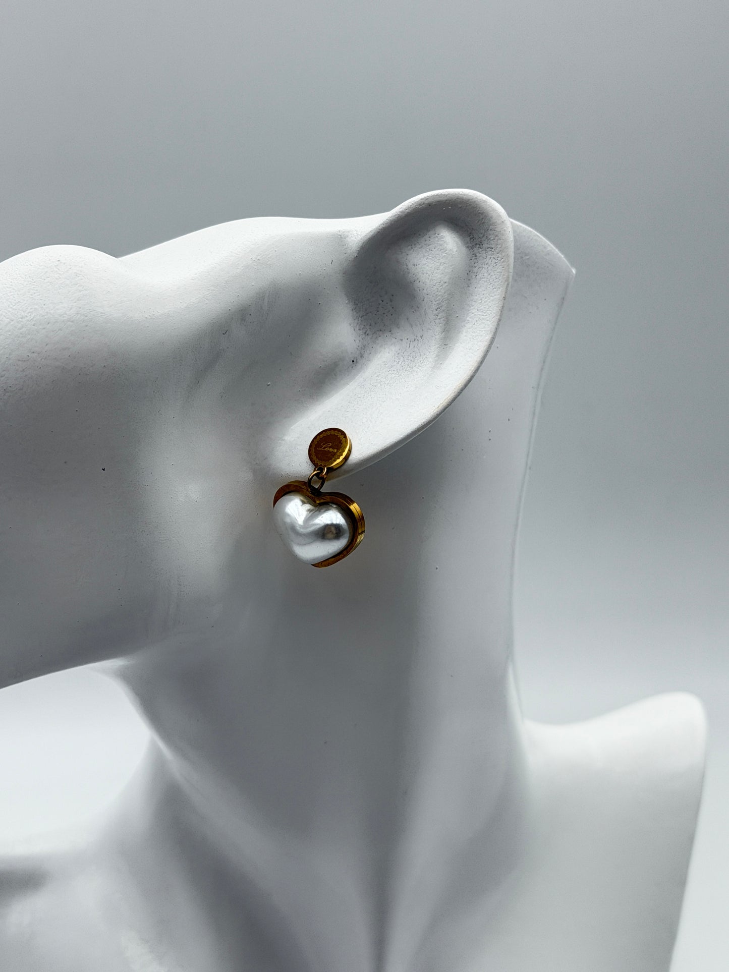 orecchini cuore acciaio aisi 316l steel round earring hearth pearl gold plated