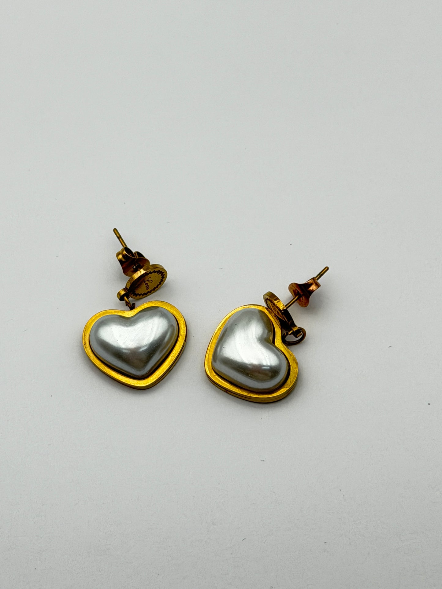 orecchini cuore acciaio aisi 316l steel round earring hearth pearl gold plated