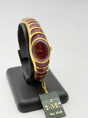 silver red watch vintage nos swiss made quartz 80s