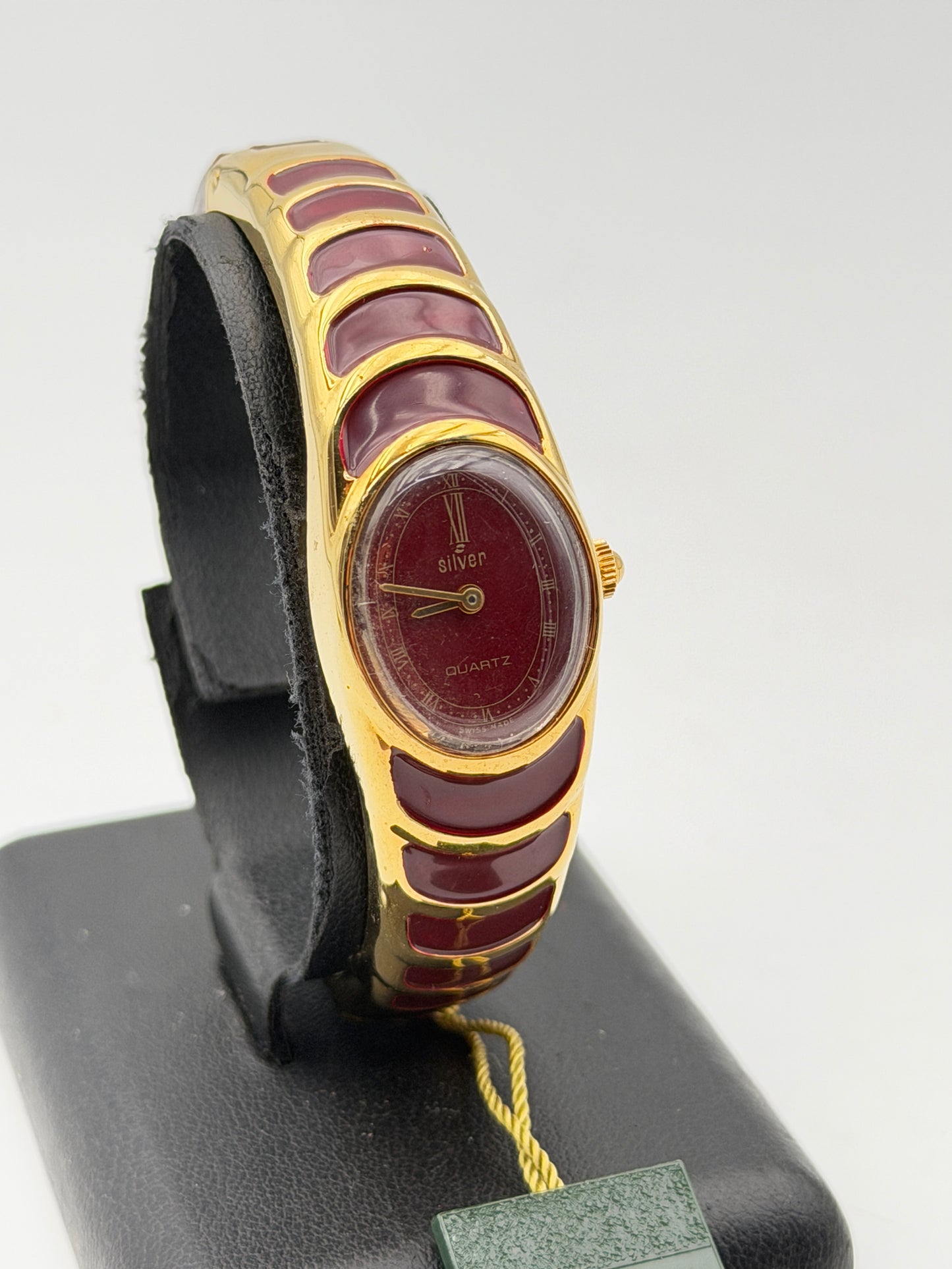 silver red watch vintage nos swiss made quartz 80s