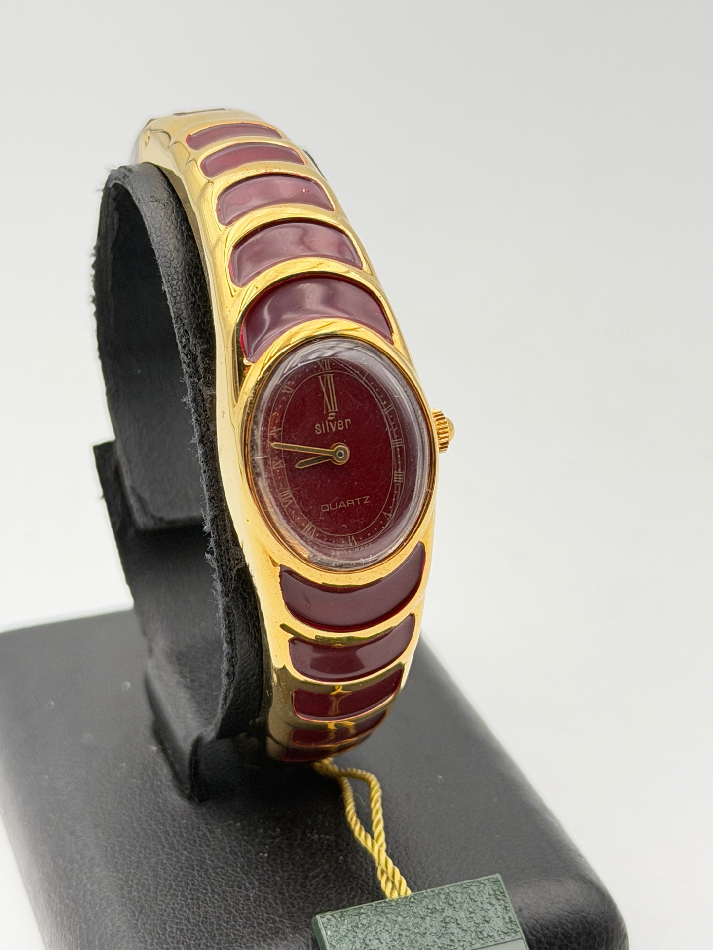 silver red watch vintage nos swiss made quartz 80s