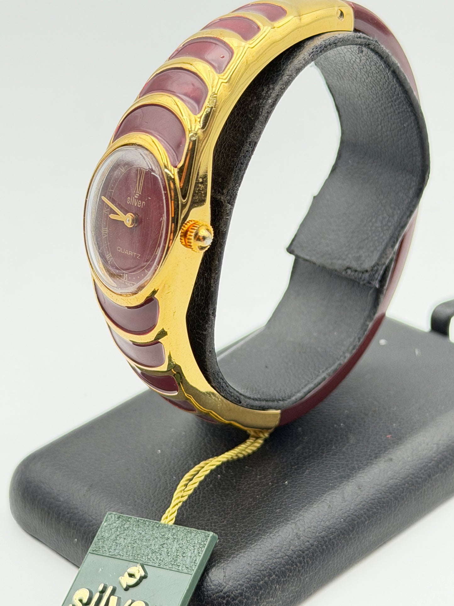 silver red watch vintage nos swiss made quartz 80s